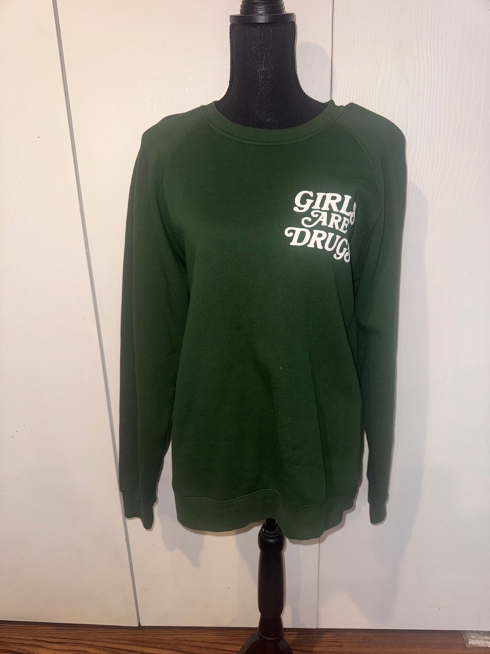 Forest Green Graphic Crewneck Sweatshirt - Girls Carry Drugs